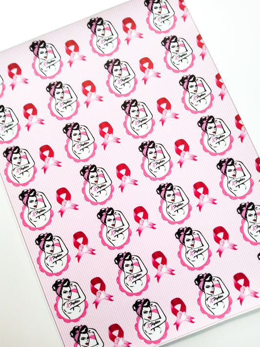 Breast Cancer Awareness Girl 9x12 faux leather sheet