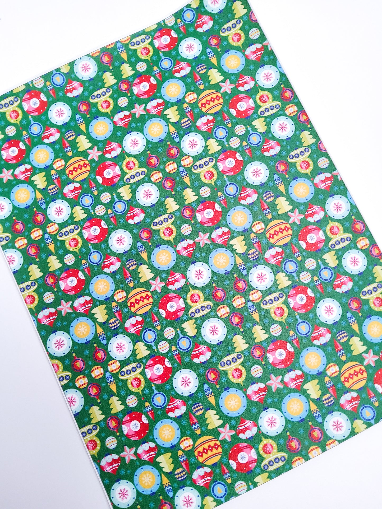 Green Christmas Ornaments 9x12 faux leather sheet