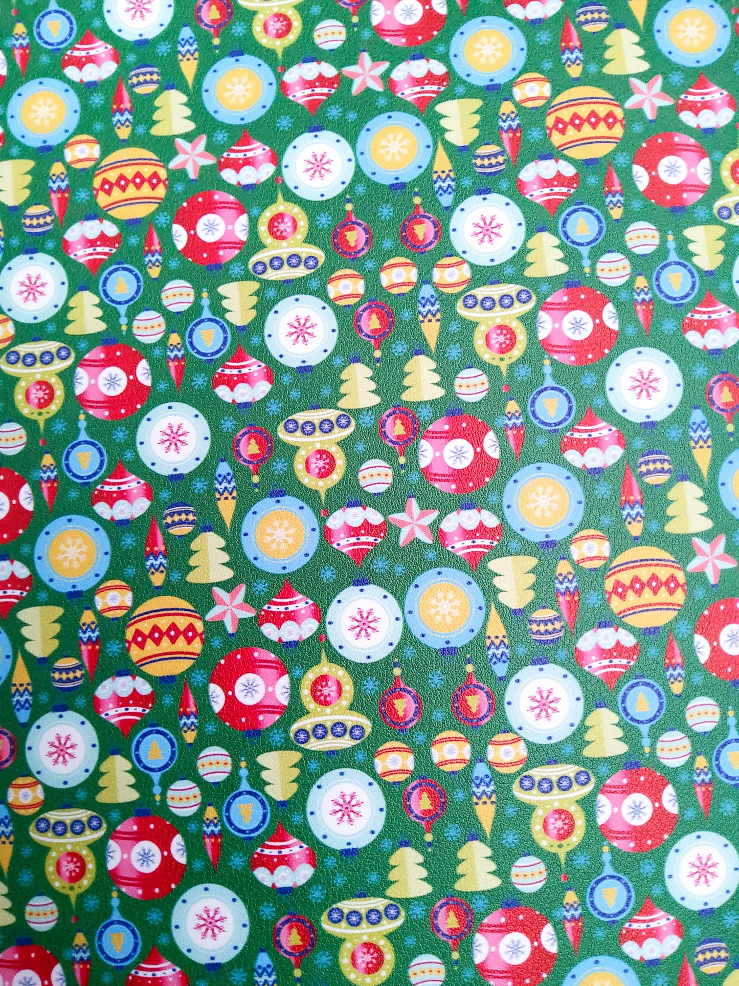Green Christmas Ornaments 9x12 faux leather sheet