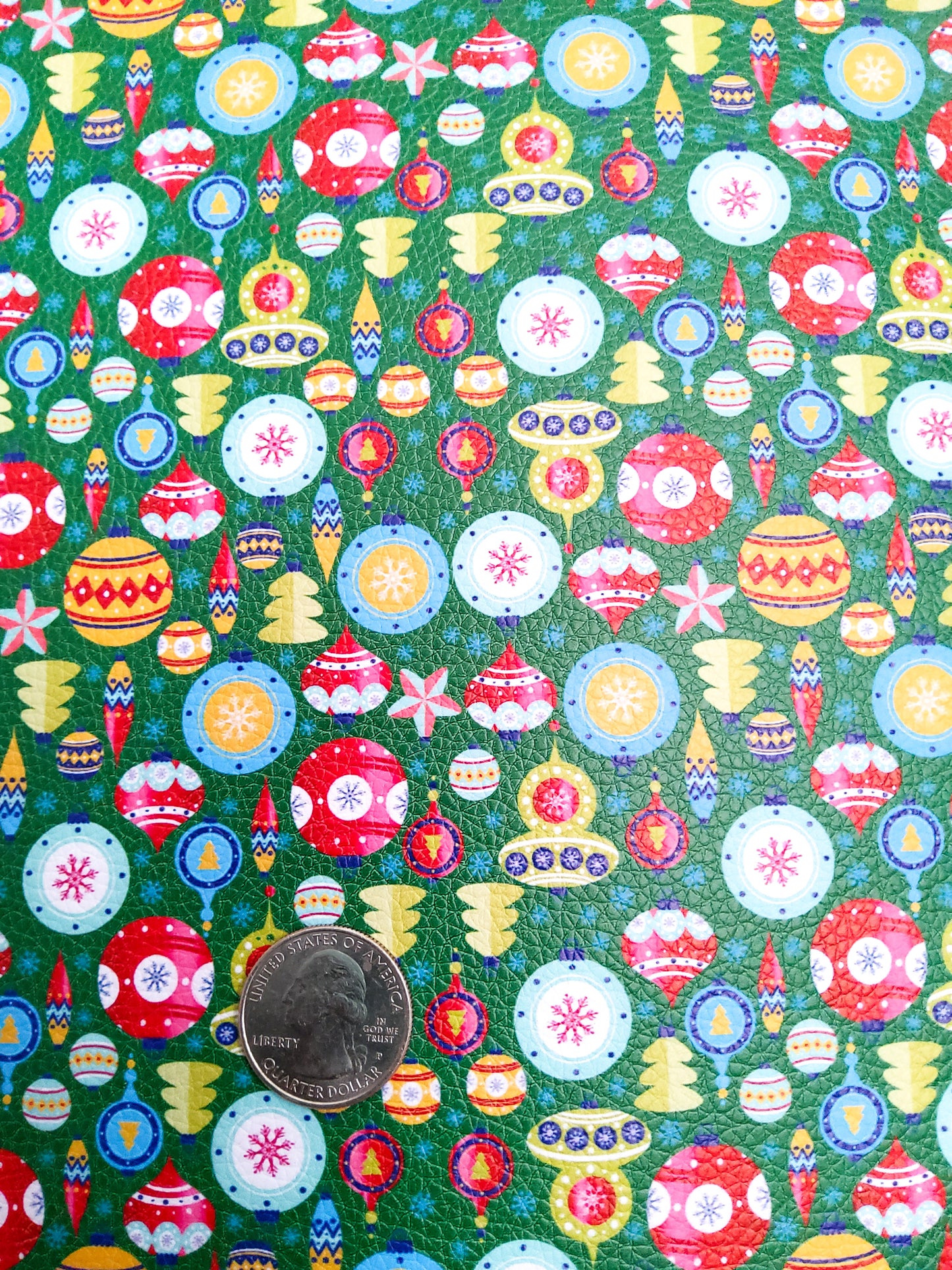 Green Christmas Ornaments 9x12 faux leather sheet