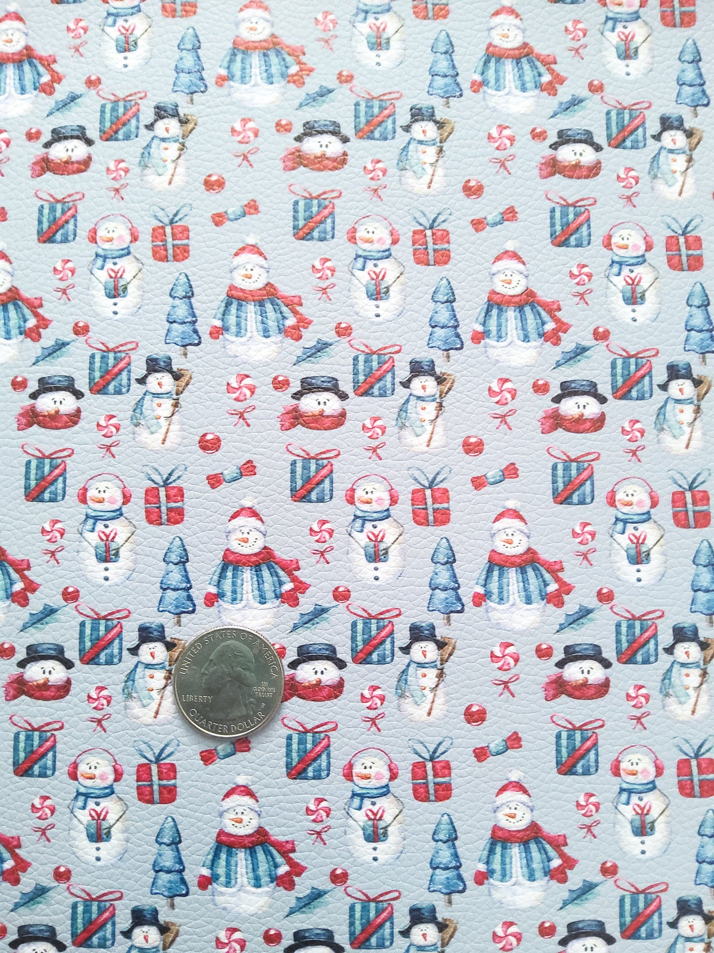Snowman and Presents 9x12 faux leather sheet