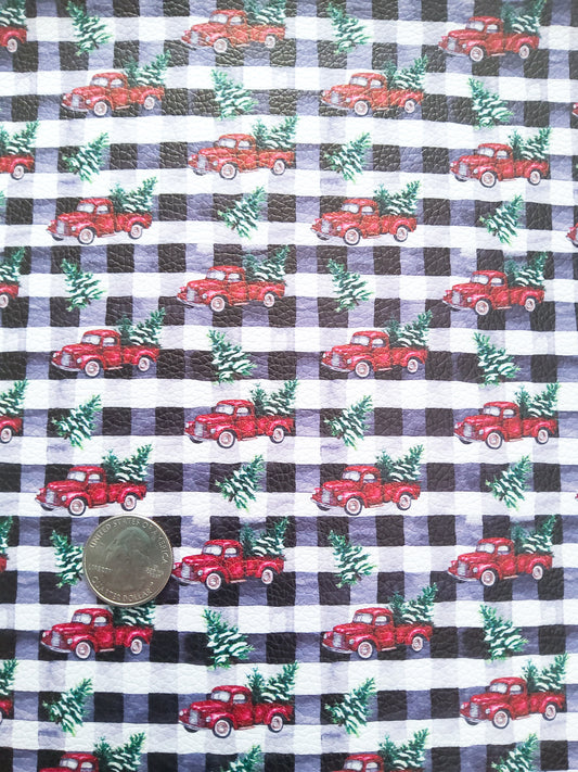 Christmas Trucks 9x12 faux leather sheet