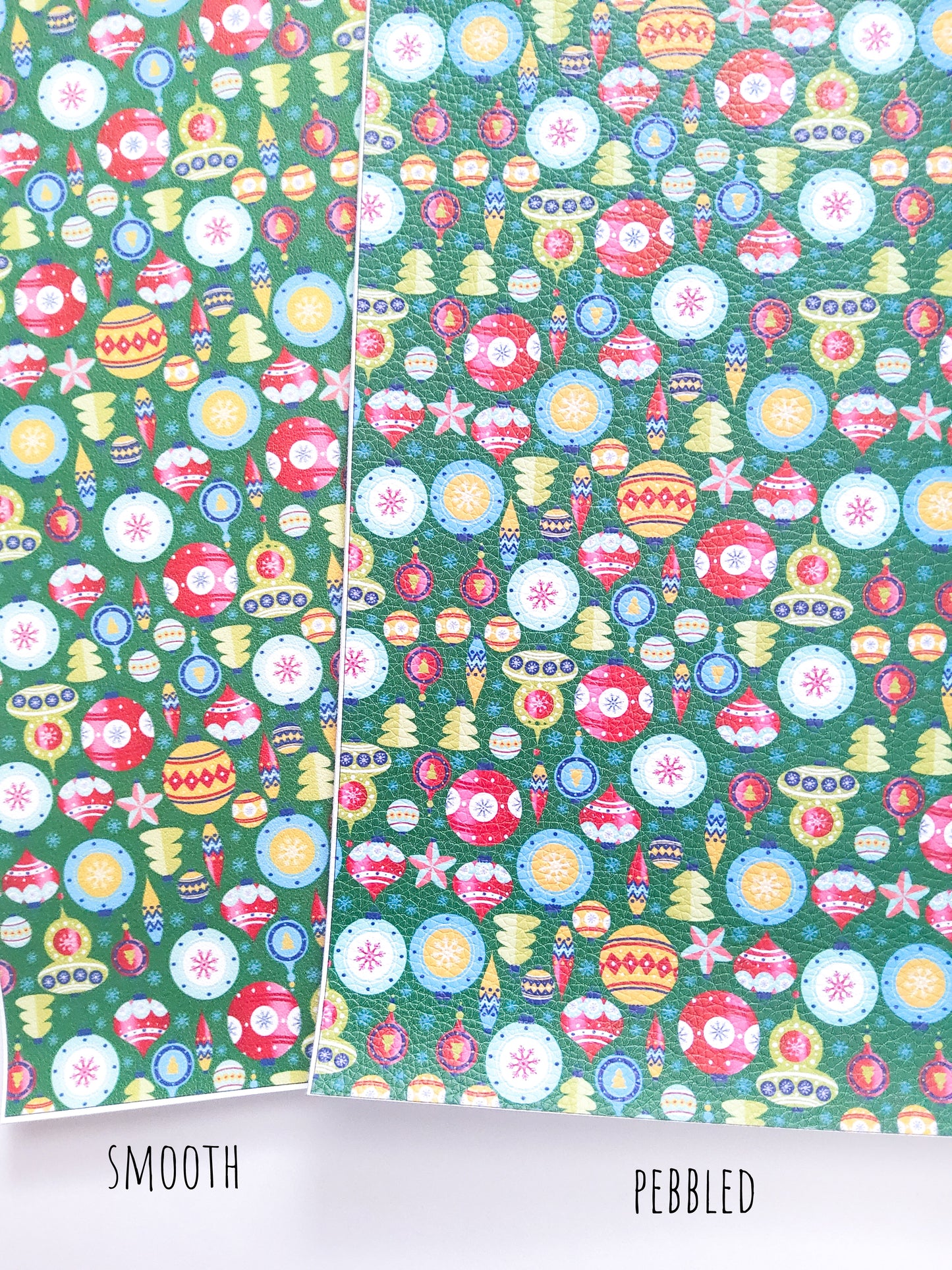 Green Christmas Ornaments 9x12 faux leather sheet