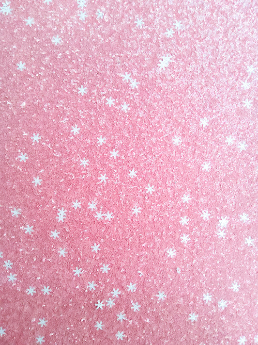 Pink Snowflake Chunky Glitter 9x12 faux leather sheet