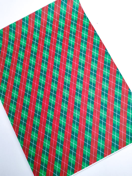 Red and Green Christmas Plaid 9x12 faux leather sheet