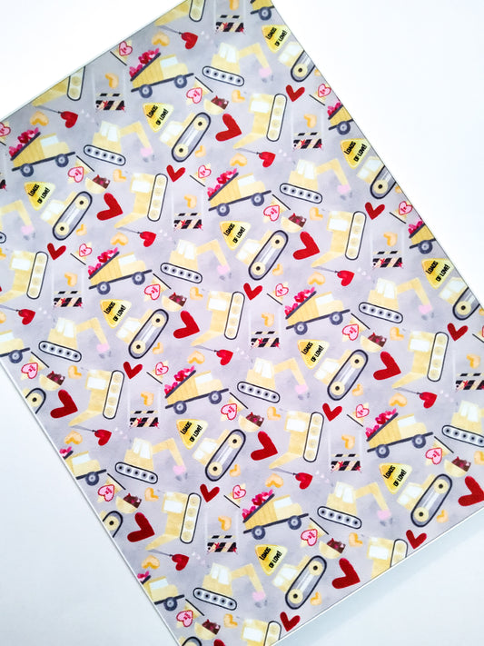 Construction Love 9x12 faux leather sheet