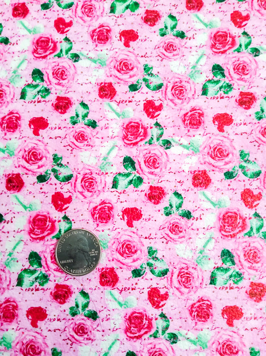 Lovely Pink Roses 9x12 faux leather sheet