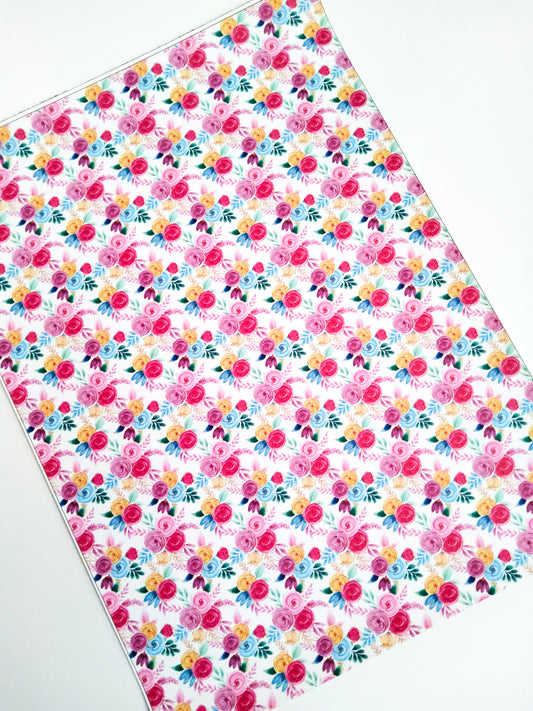 Pink and Yellow Floral 9x12 faux leather sheet