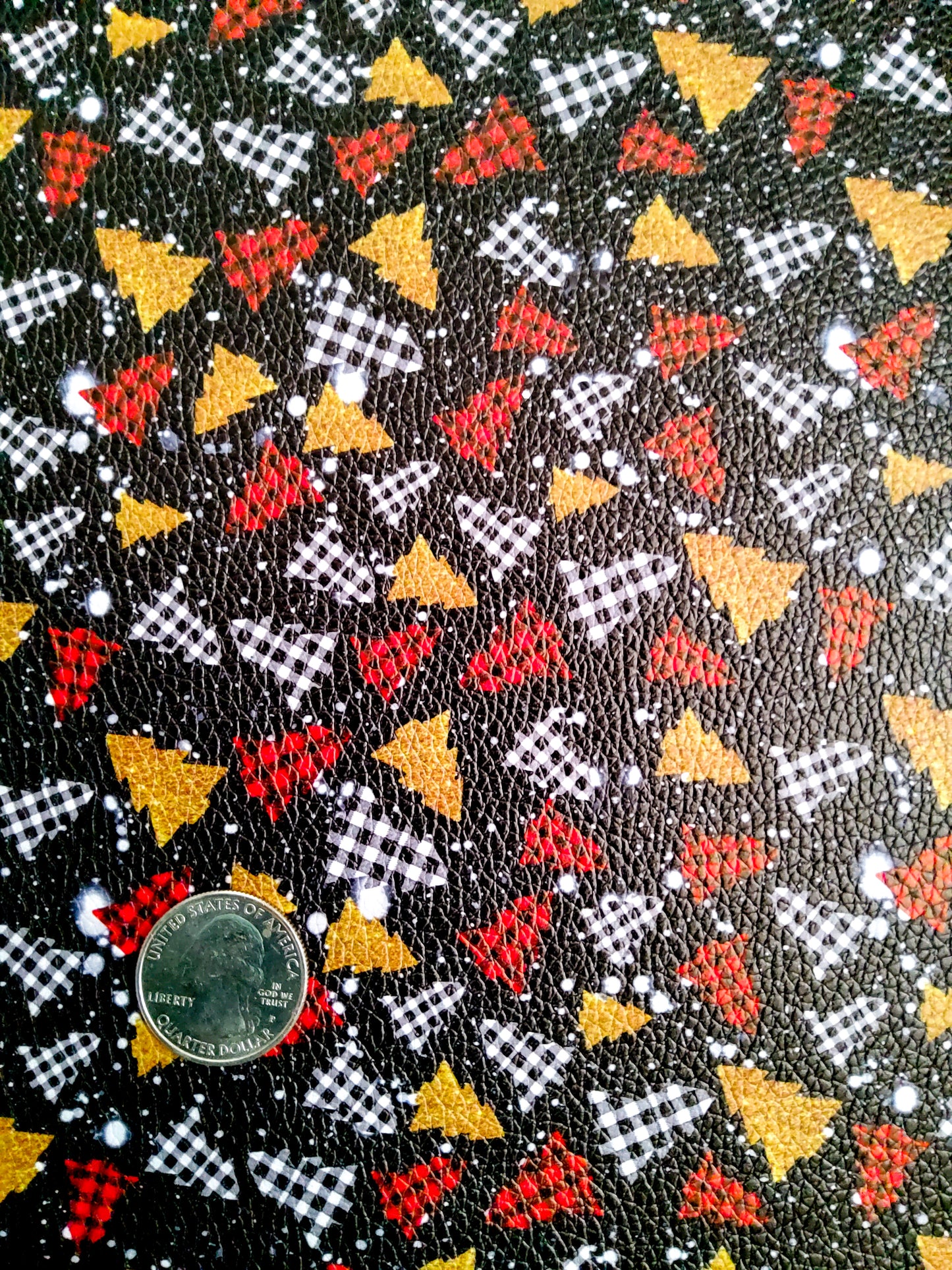 Black Christmas Trees 9x12 faux leather sheet