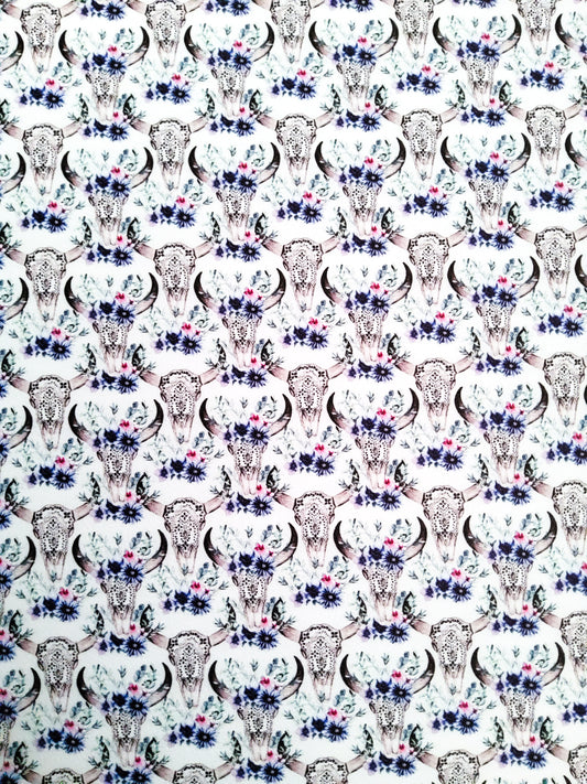 Blue Cow Skull 9x12 faux leather sheet