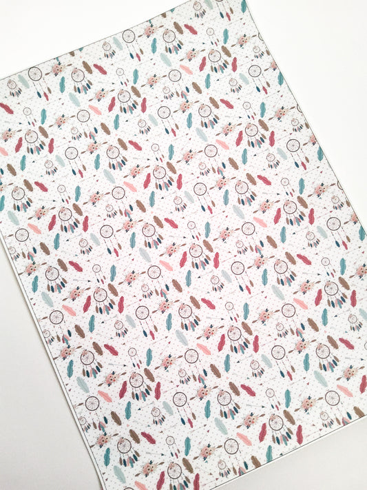 Tan Aqua Dreamcatcher 9x12 faux leather sheet
