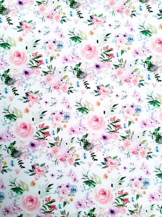 Pink Spring Flowers 9x12 faux leather sheet