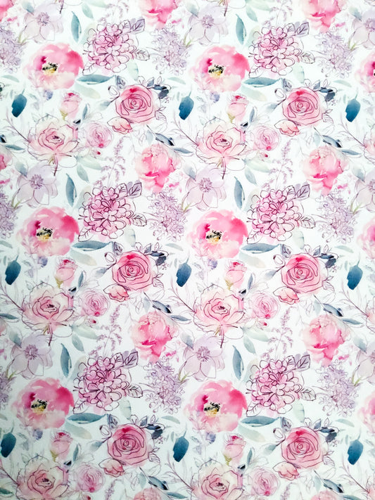 Drawn Pink Flowers 9x12 faux leather sheet