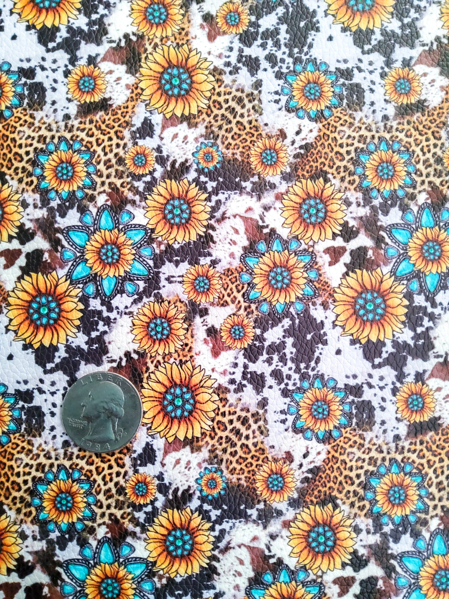 Cow Print Sunflowers 9x12 faux leather sheet