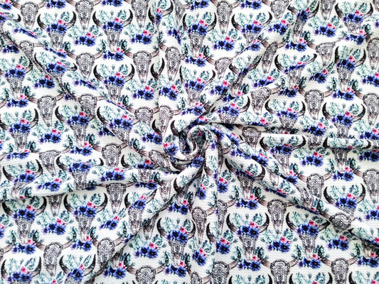Blue Cow Skull Bullet Fabric Strip