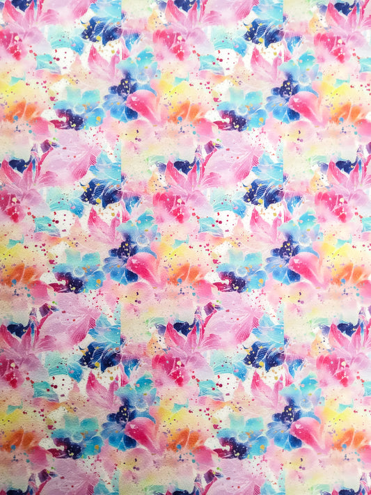 Watercolor Floral 9x12 faux leather sheet