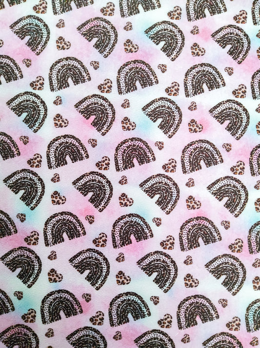 Leopard Print Rainbows 9x12 faux leather sheet