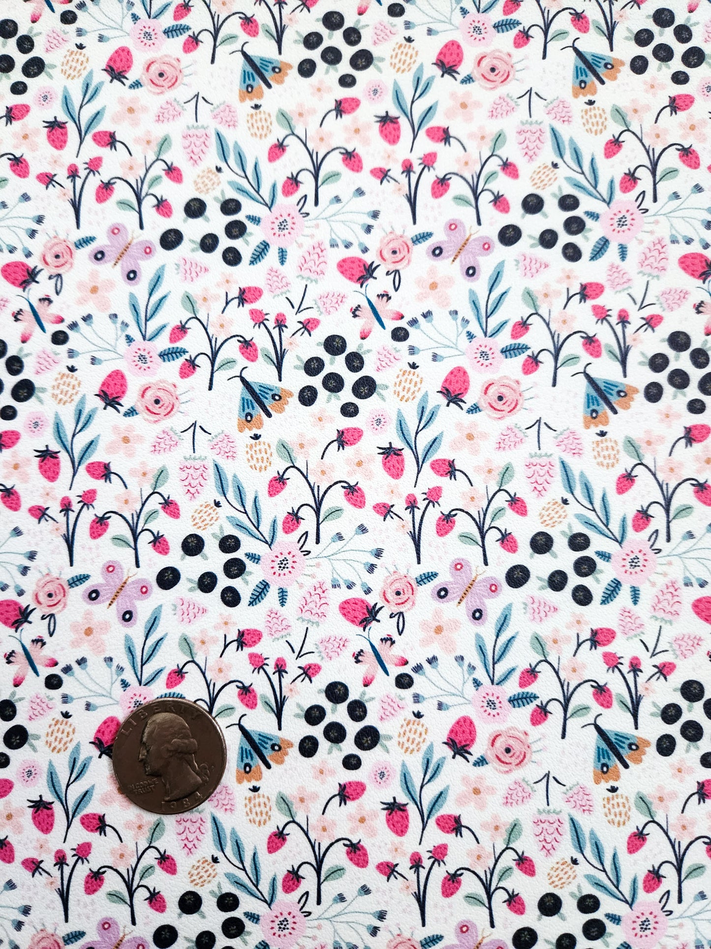 Pretty Strawberry Flowers 9x12 faux leather sheet