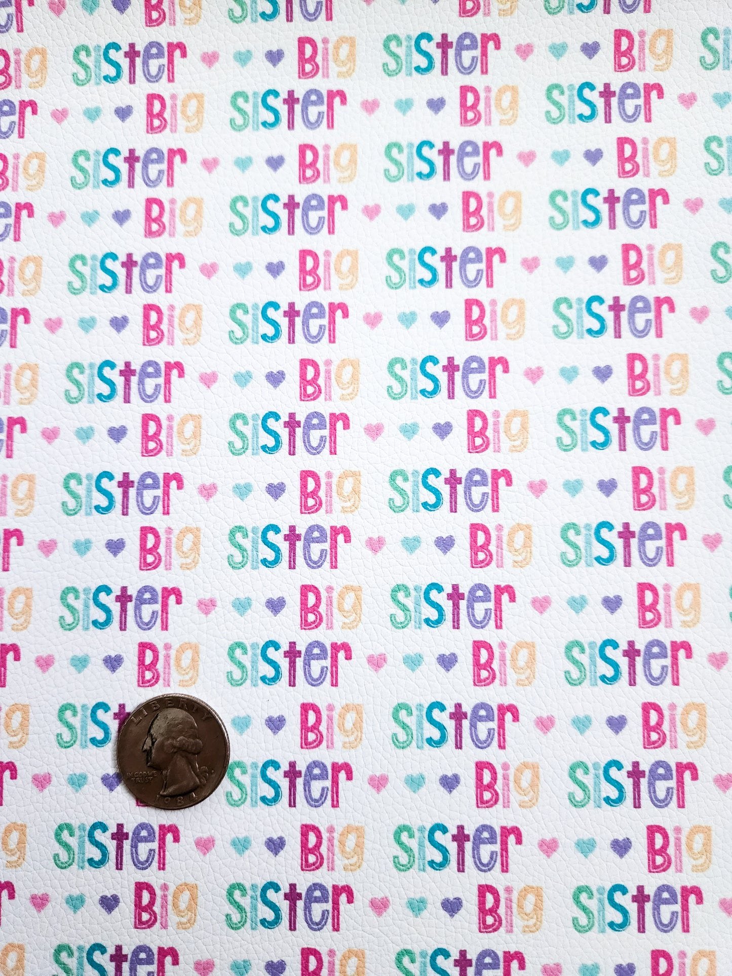 Big Sister Hearts 9x12 faux leather sheet