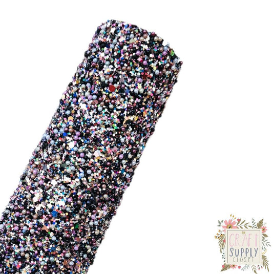 Pearly Multi Black Chunky Glitter 9x12 faux leather sheet