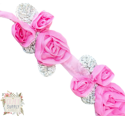 Pink Pretty Chiffon Flower Cluster -5 flowers