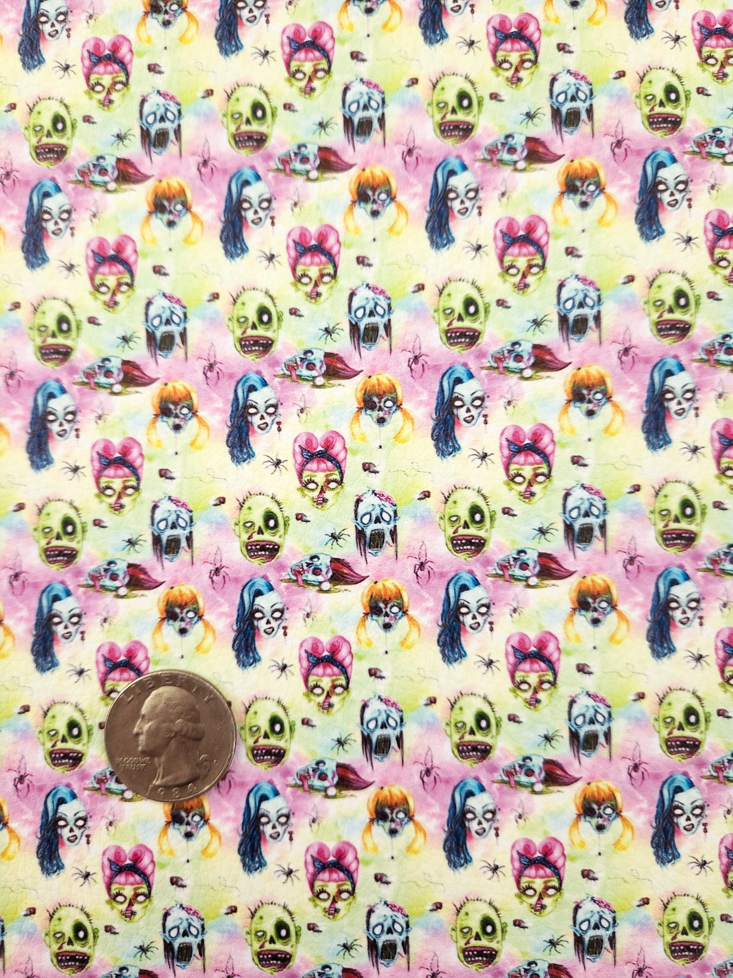Zombie Heads 9x12 faux leather sheet