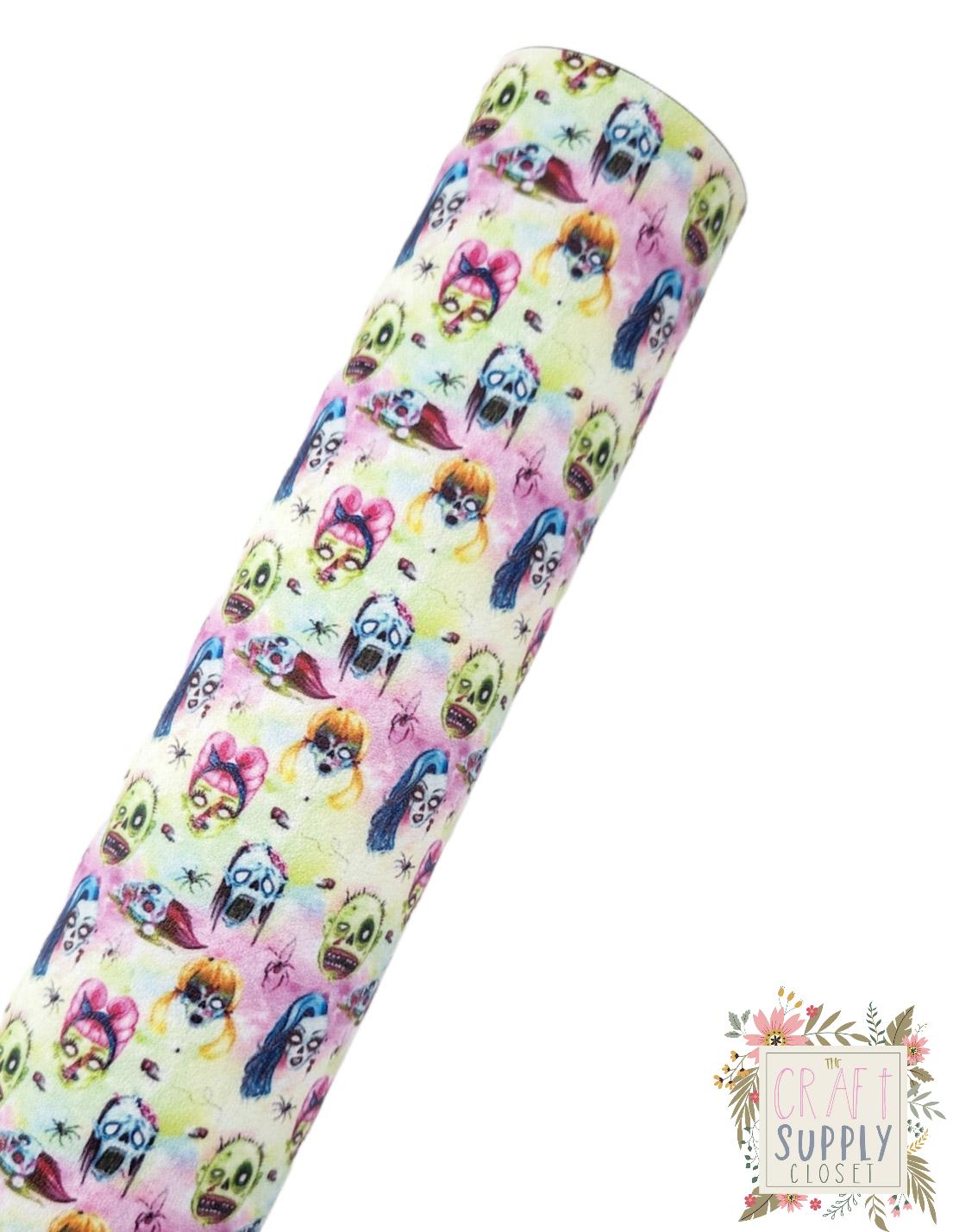 Zombie Heads 9x12 faux leather sheet