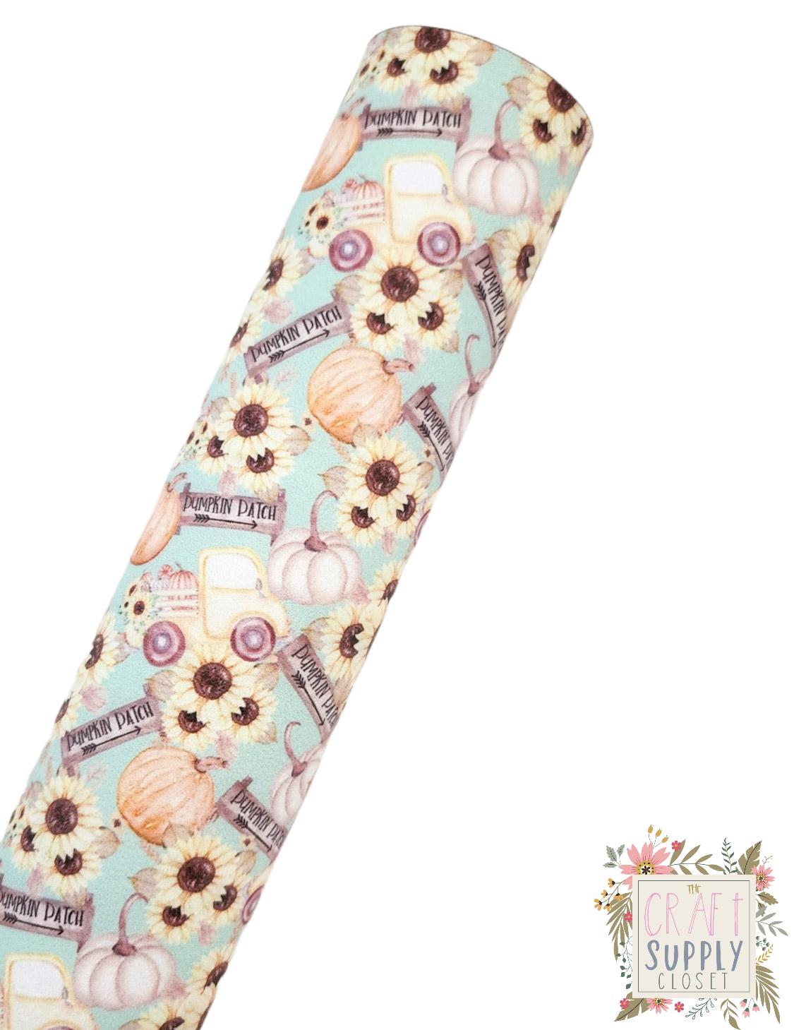 Sunflower Fall Trucks 9x12 faux leather sheet
