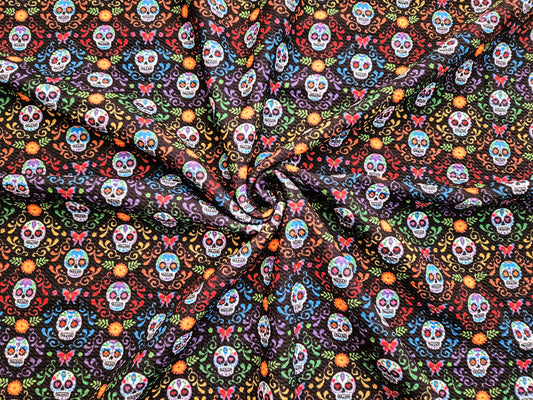 Rainbow Sugar Skulls Bullet Fabric Strip