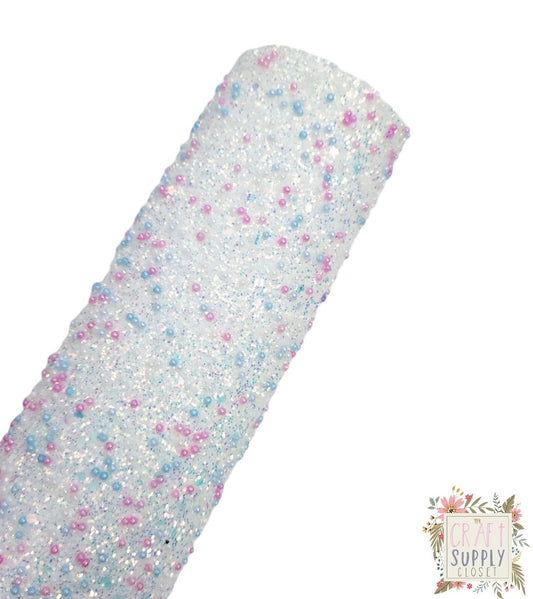 Pearly White Chunky Glitter 9x12 faux leather sheet