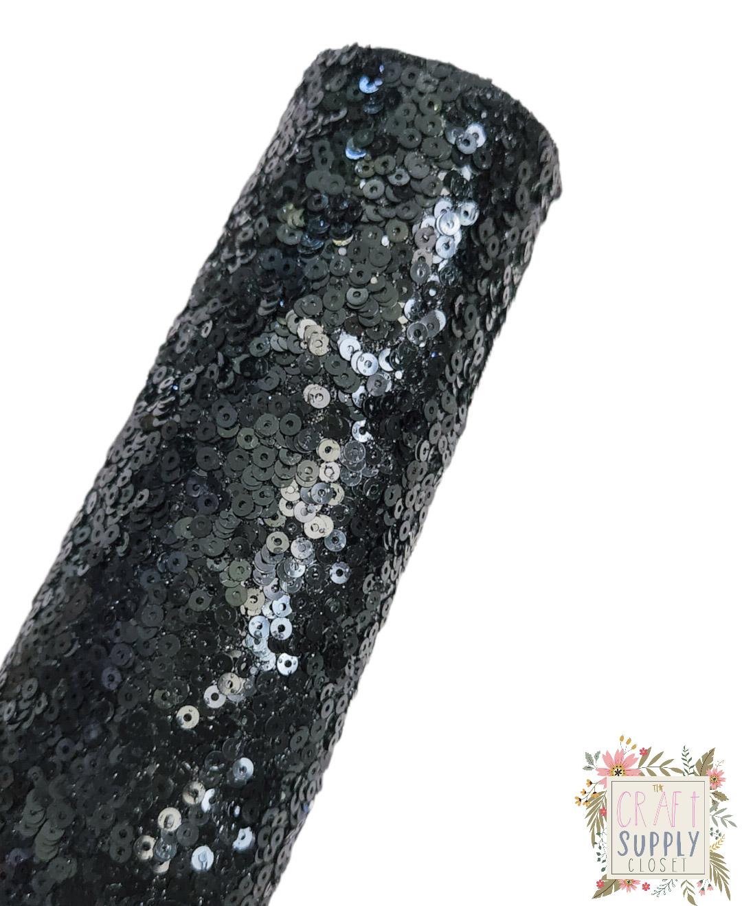 Pure Black Sequin Chunky Glitter 9x12 faux leather sheet