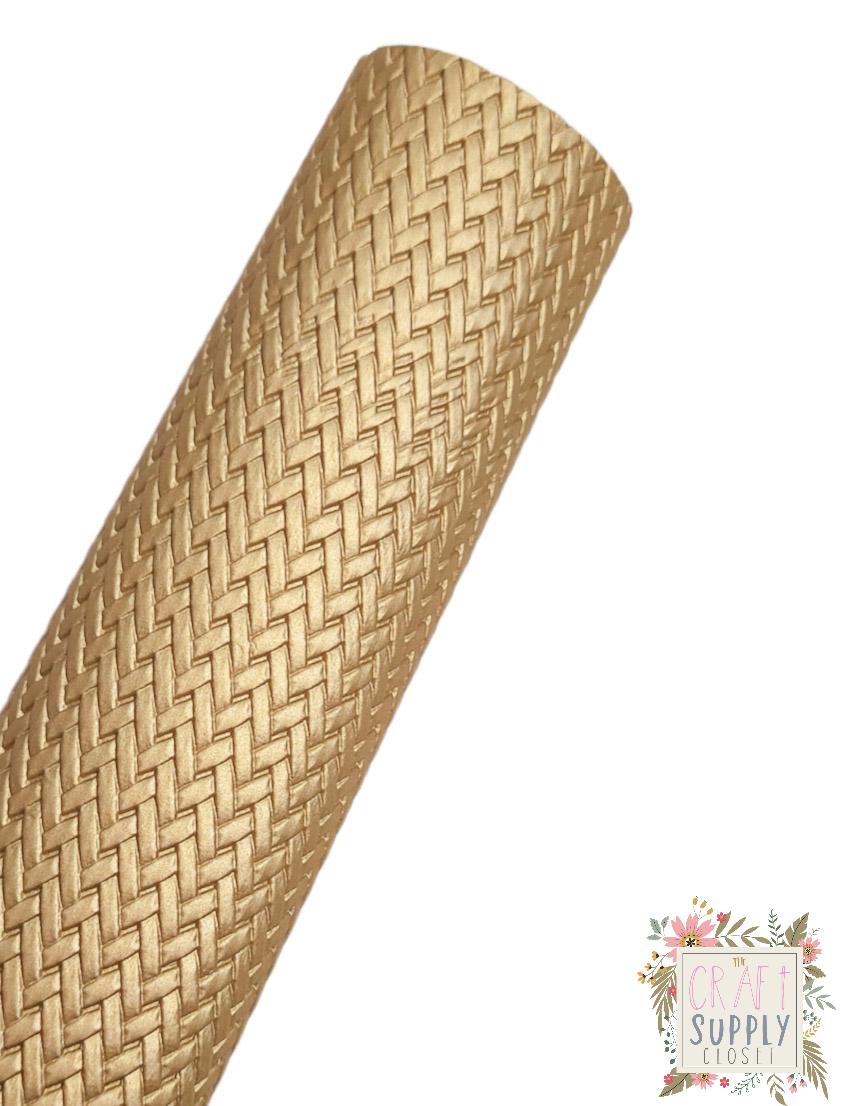 Woven Shiny Gold 9x12 faux leather sheet