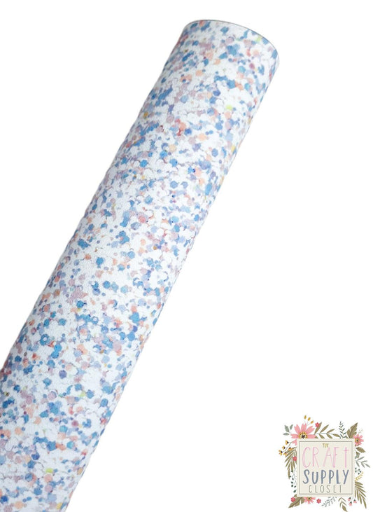 Blue White Printed Glitter 9x12 faux leather sheet