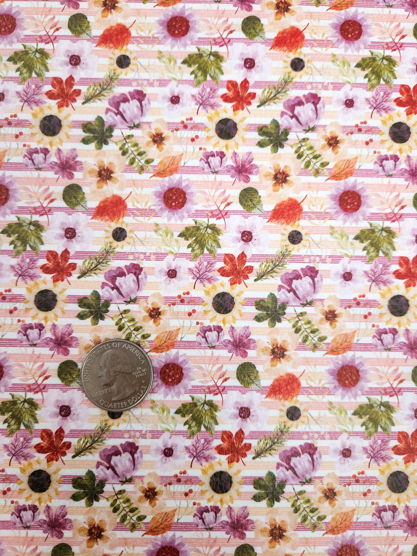 Striped Fall Floral 9x12 faux leather sheet