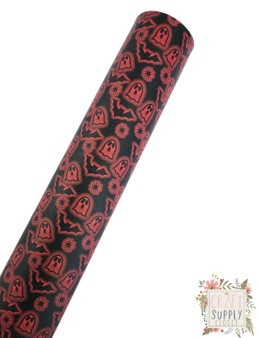Red Glow Bats 9x12 faux leather sheet