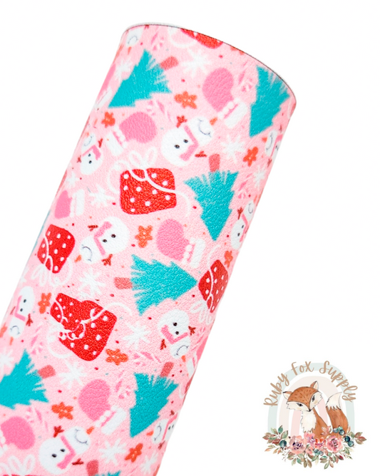 Pink Snowman Presents 9x12 faux leather sheet