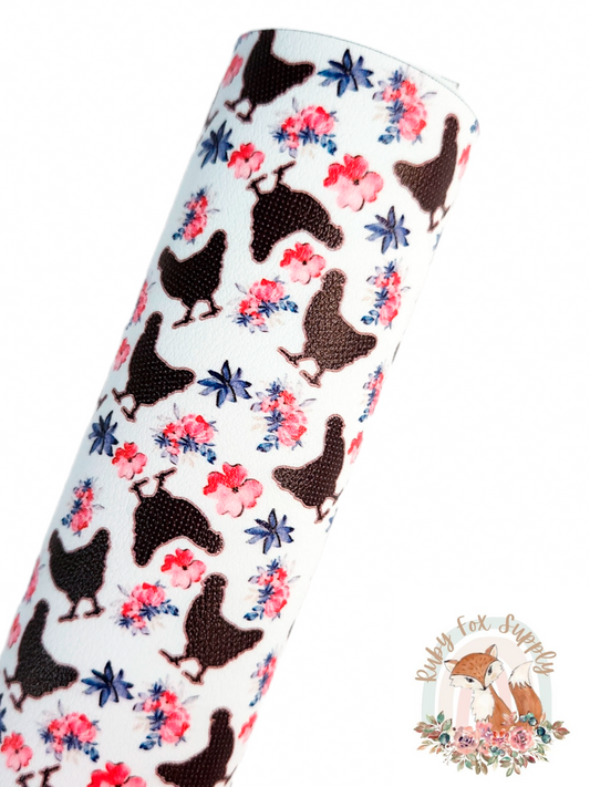 Farmhouse Chickens 9x12 faux leather sheet
