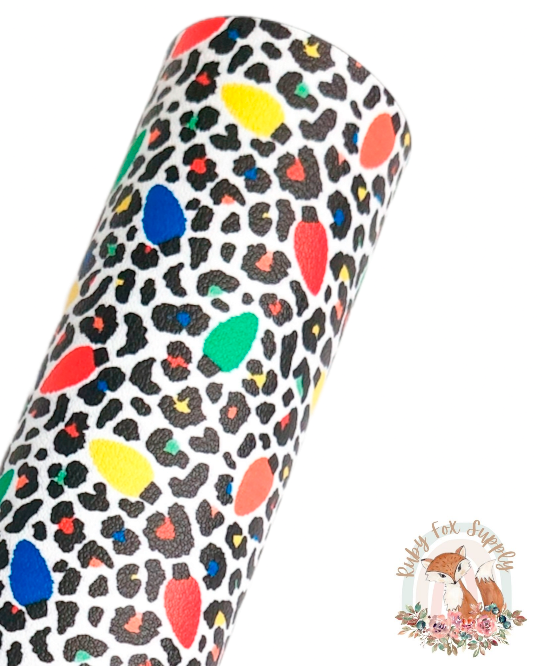 Cheetah Christmas Lights 9x12 faux leather sheet