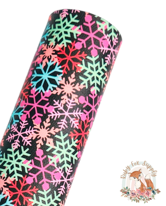 Neon Snowflakes 9x12 faux leather sheet