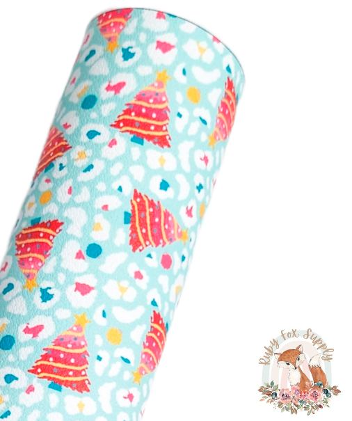 Cheetah Christmas Trees 9x12 faux leather sheet