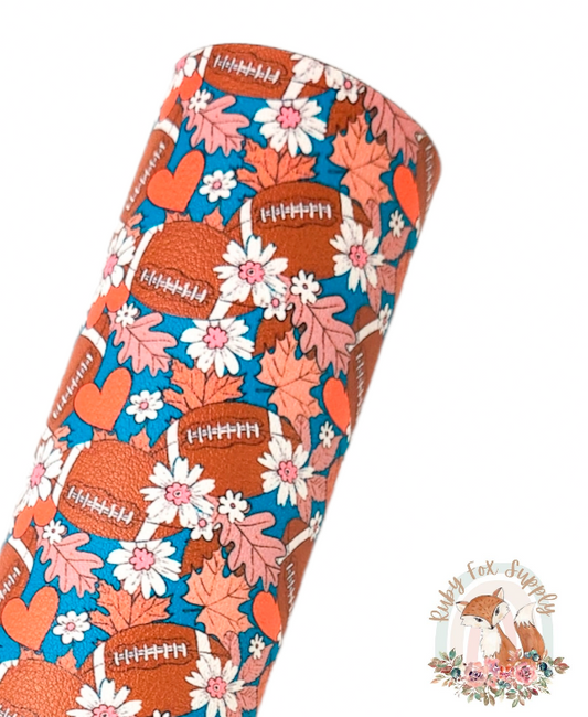 Fall Football Floral 9x12 faux leather sheet