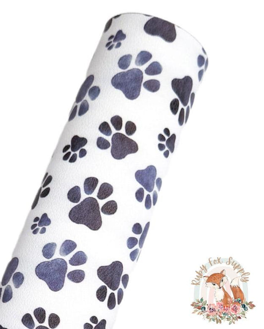 Watercolor Black Paw Prints 9x12 faux leather sheet
