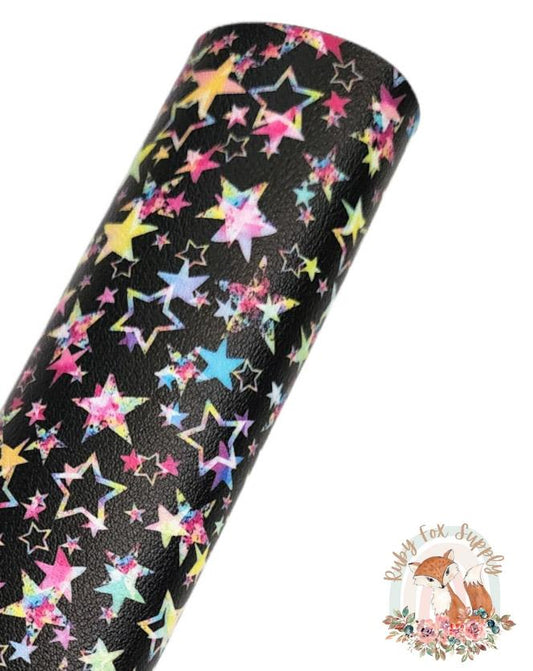 Neon Stars 9x12 faux leather sheet