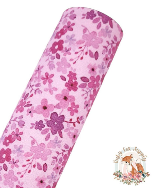 Cute Purple Flowers 9x12 faux leather sheet
