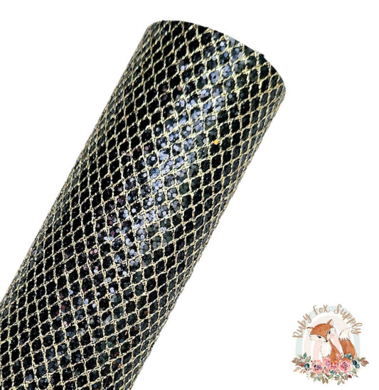 Black Gold Fishnet Chunky Glitter 9x12 faux leather sheet