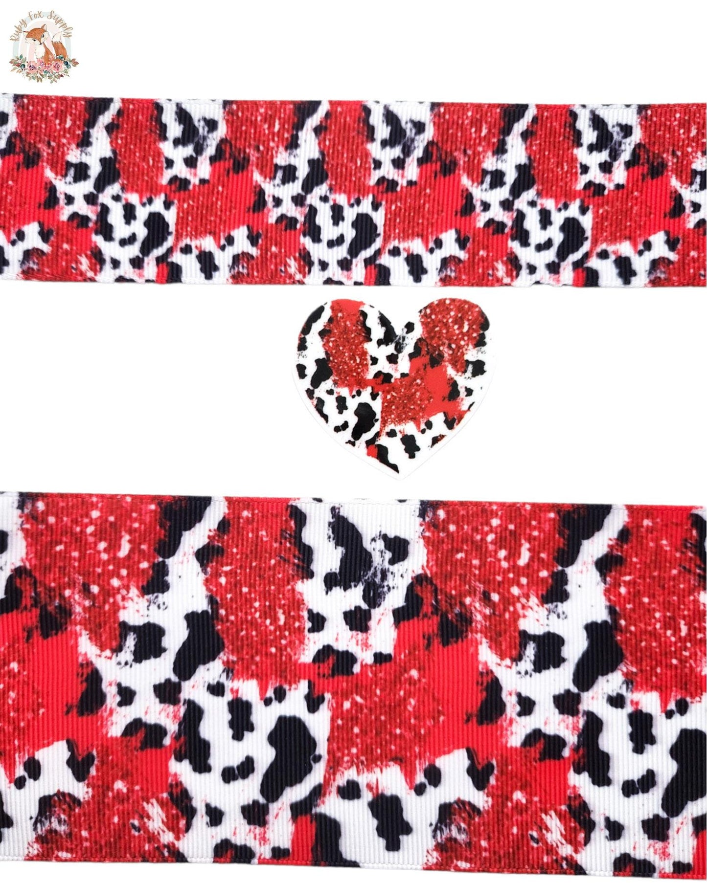 Red Black Cow Print 3"/1.5" Ribbon