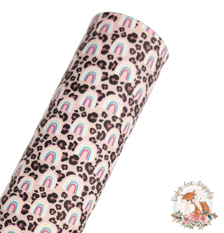 Rainbows Cheetah Print 9x12 faux leather sheet