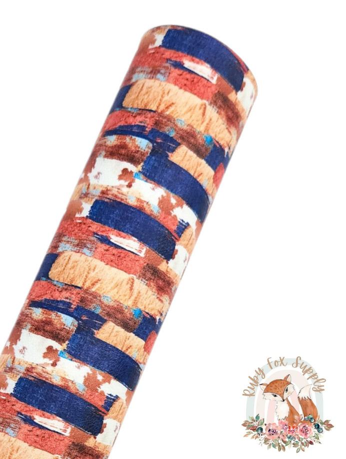 Tan Blue Animal Print Brushstrokes 9x12 faux leather sheet