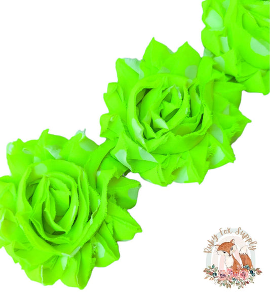 Neon Green Dot Shabby Flower - 10 flowers