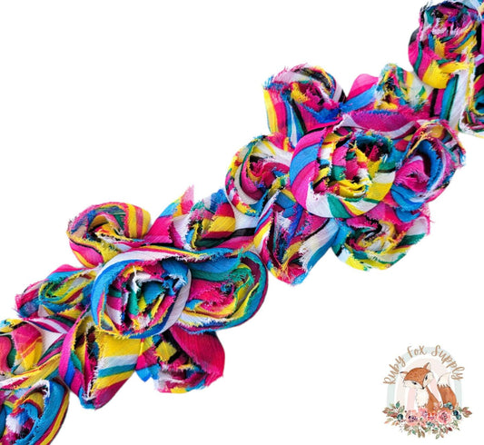 Tie Dye Shabby Flower Cluster -5 flowers